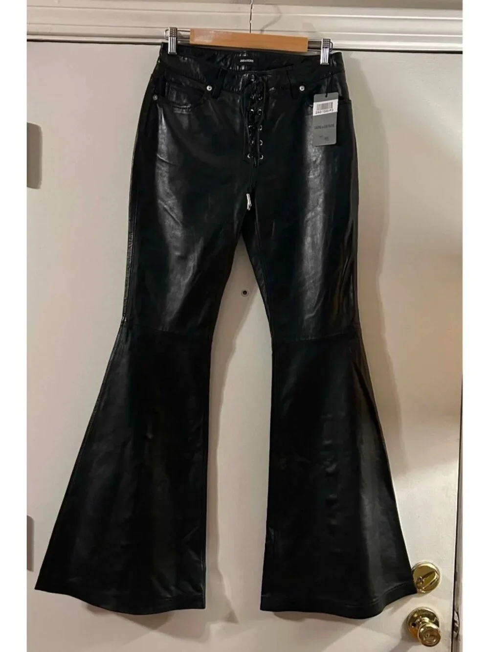 NWT $1k Zadig & Voltaire High Rise Lace Up Corset Flare Leather Pants Black Size